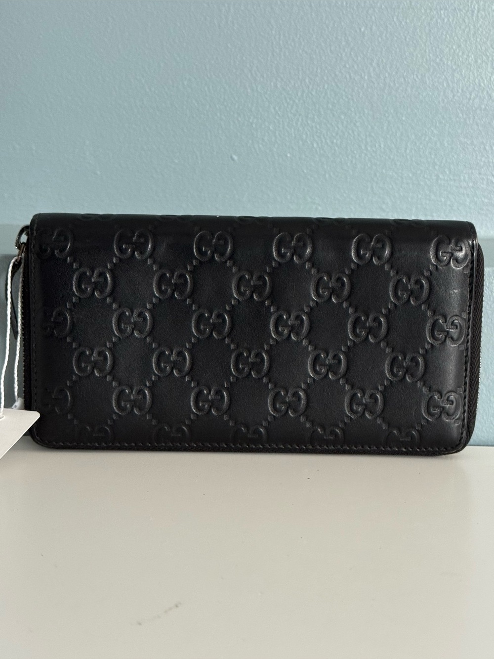 Gucci Black Embossed Leather Continental Zip Wallet